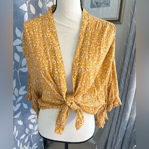 Mustard Floral Tie-Front Blouse